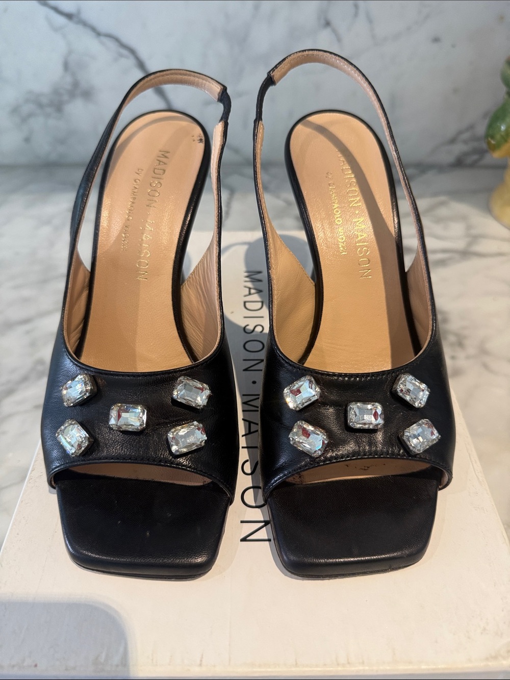 Madison Madison Black Embellished Slingback Sandals